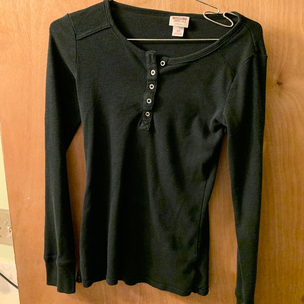 mossimo ribbed henley long sleeved shirt black